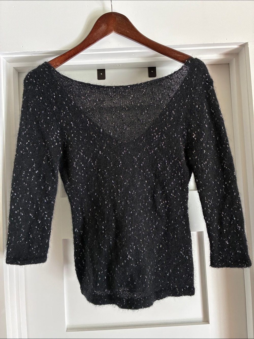 Talbots Black Silver-Speckled Knit Scoop Neck Sweater MP